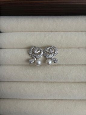 Silver Pearl Stud Earrings | Sterling Silver Posts | Christmas Gift for Her